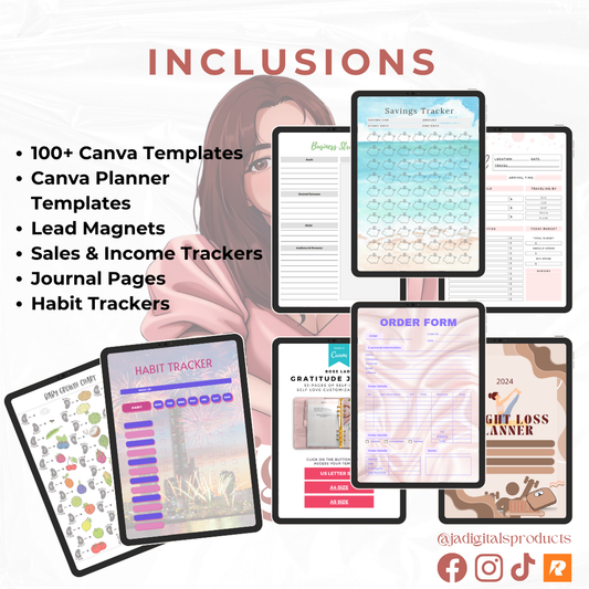PLANNERS & TRACKERS TEMPLATES BUNDLE (Editable, Reusable, and Resalable)