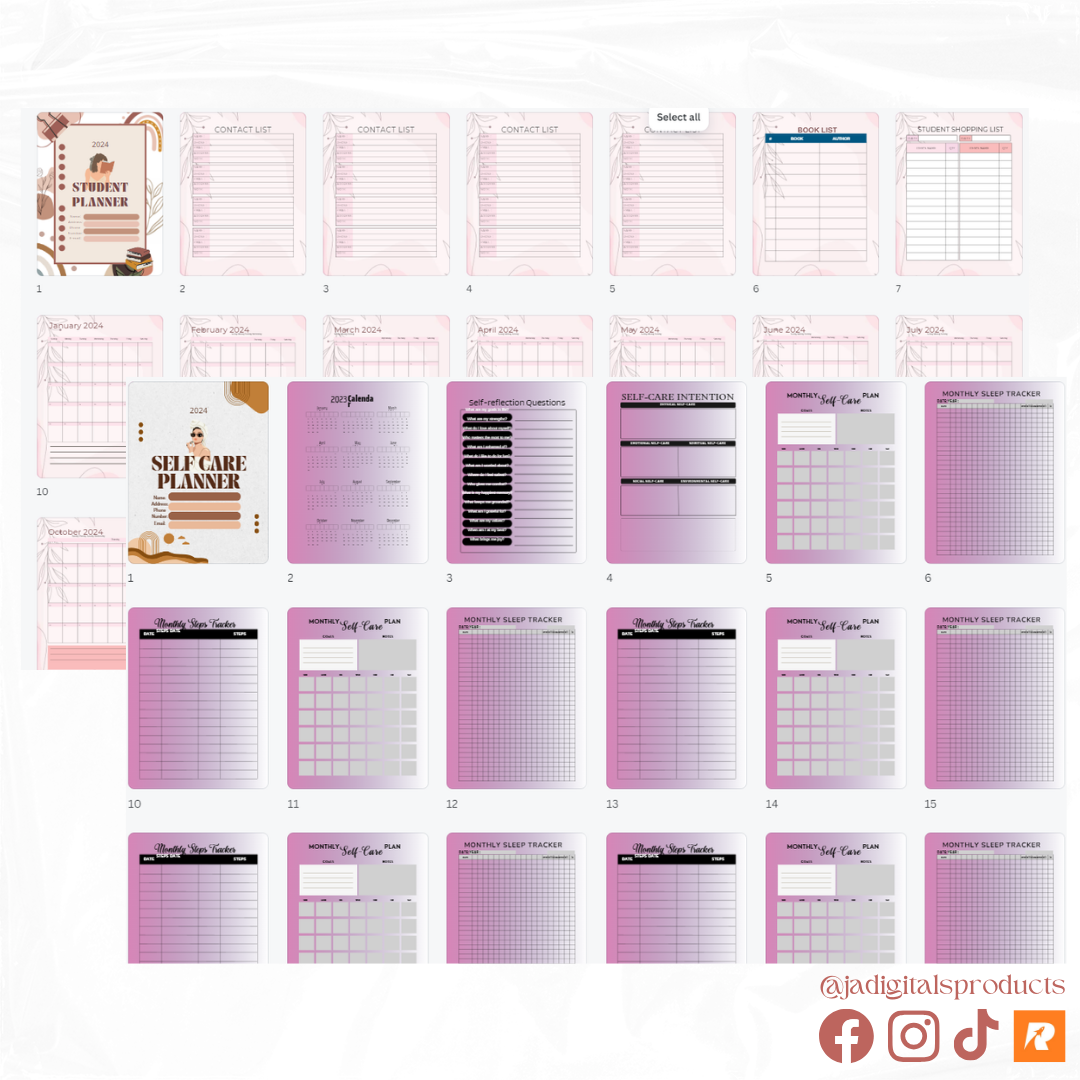 PLANNERS & TRACKERS TEMPLATES BUNDLE (Editable, Reusable, and Resalable)