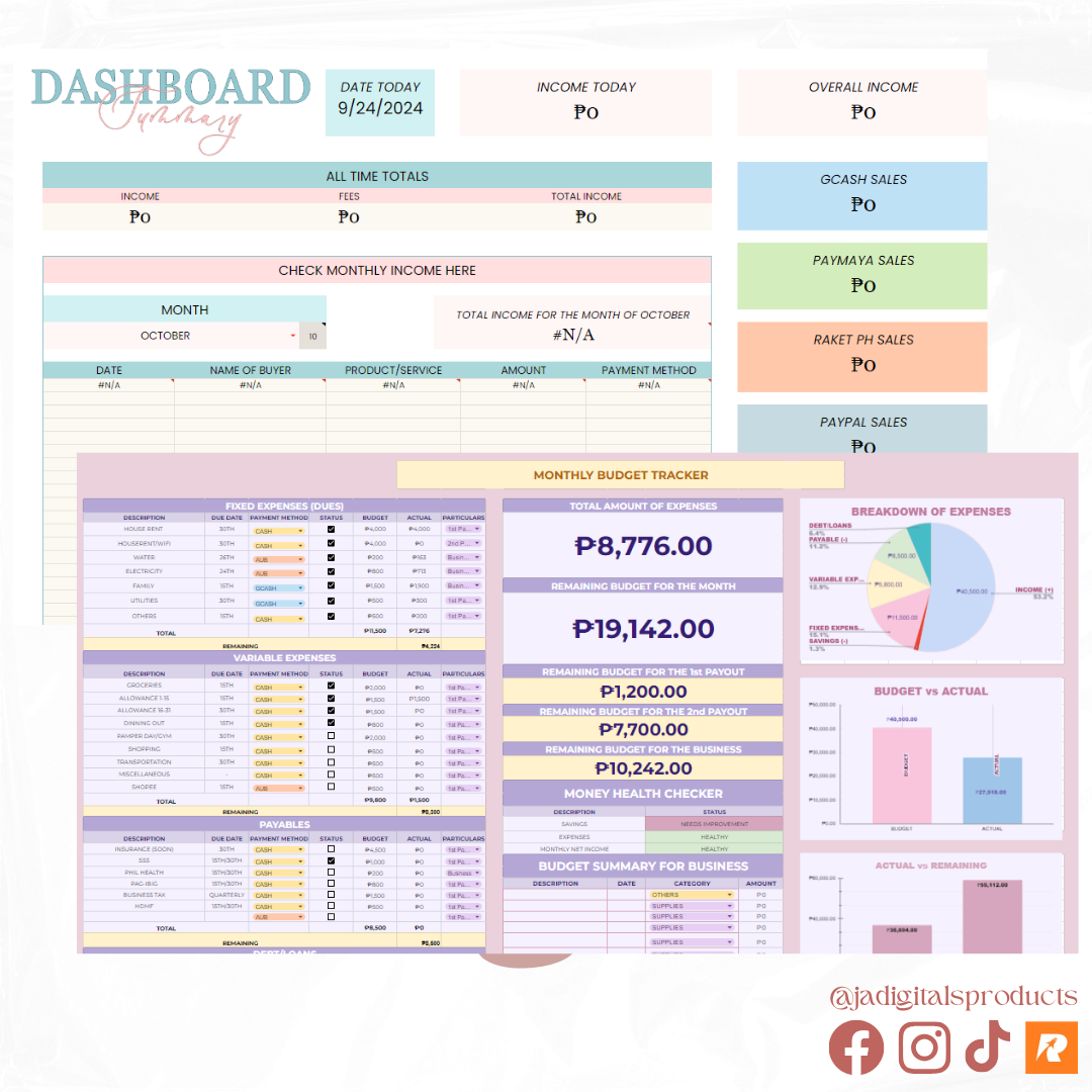 PLANNERS & TRACKERS TEMPLATES BUNDLE (Editable, Reusable, and Resalable)